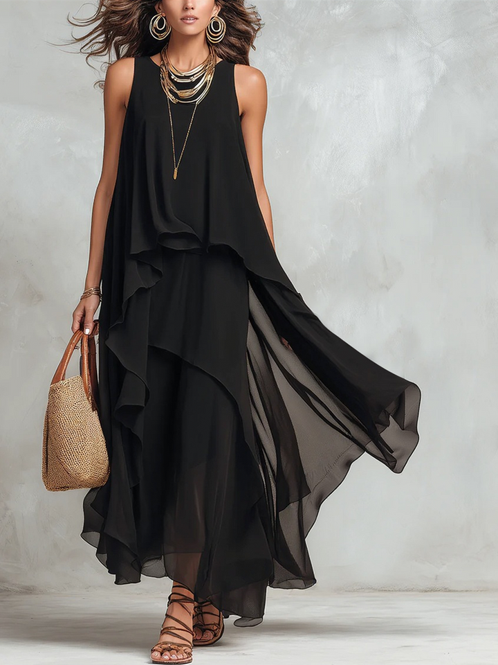 Juniper | Nero Layered Chiffon Maxi Abito