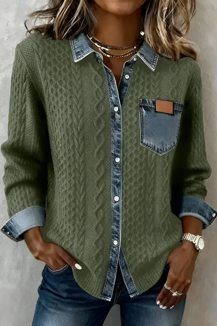 Gwyneth | Cable Maglia Denim Trim Camicia