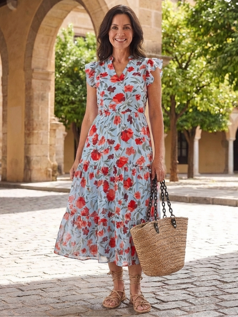 Lila | Floreale Tiered Midi Abito