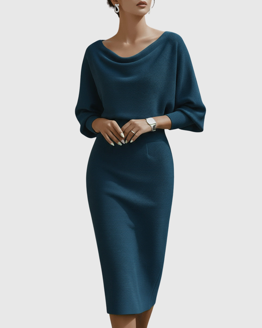 Esme | Bianco Draped Batwing Midi Abito