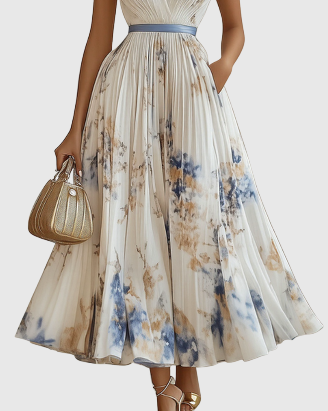 Rowena | Elegante Pleated Maxi Abito