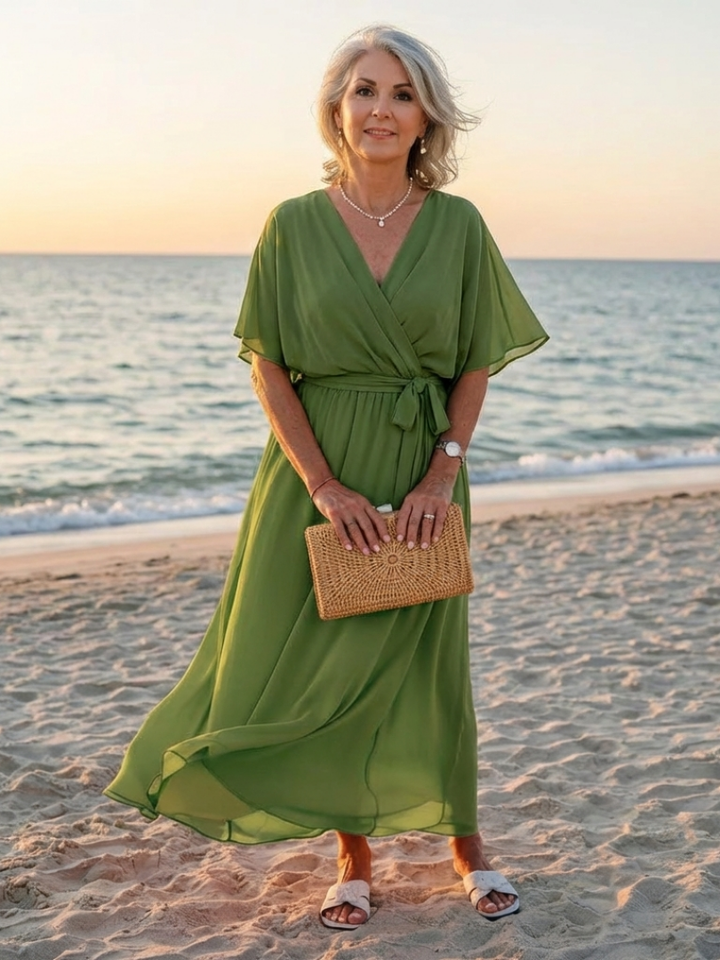Elysia | Draped Waist-Tie Midi Abito