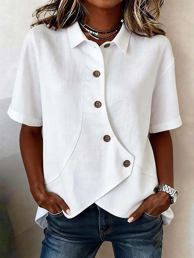 Gilda | Asymmetric Button Lino Camicetta