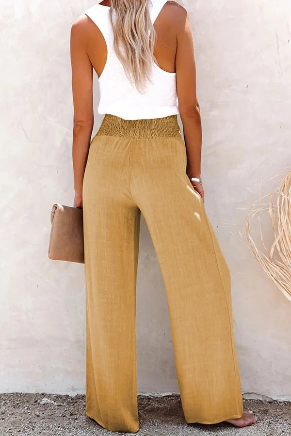 Dianne | Smocked High Waist Pantaloni with Button Front