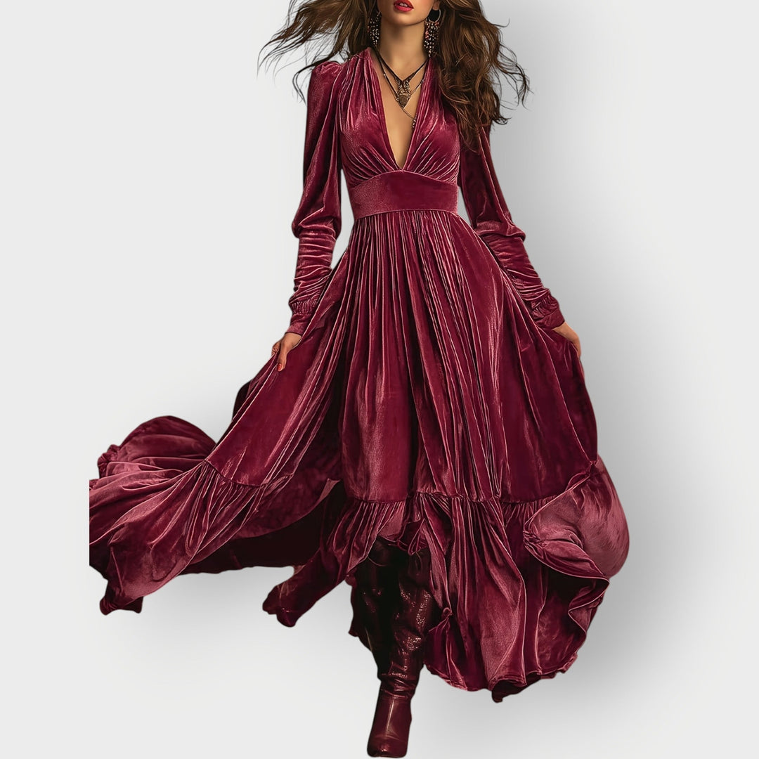 Alorae | Maxi Abito in Velluto a Linea A Vintage