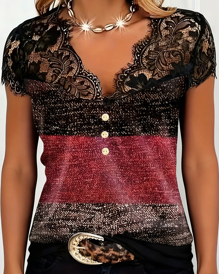 Sharon | T-shirt Scollo a V con Inserti in Pizzo