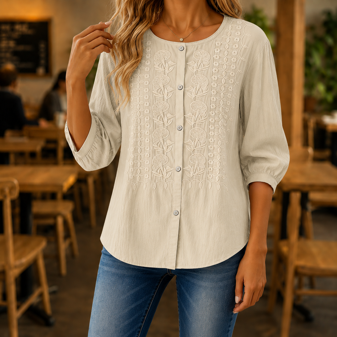Freesia | Embroidered Button Front Blouse