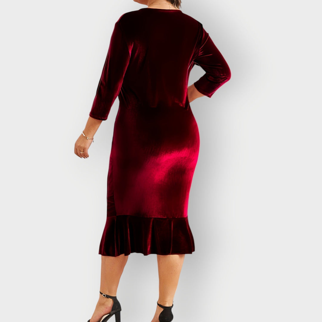 Vaerine | Abito Midi in Velluto con Balze