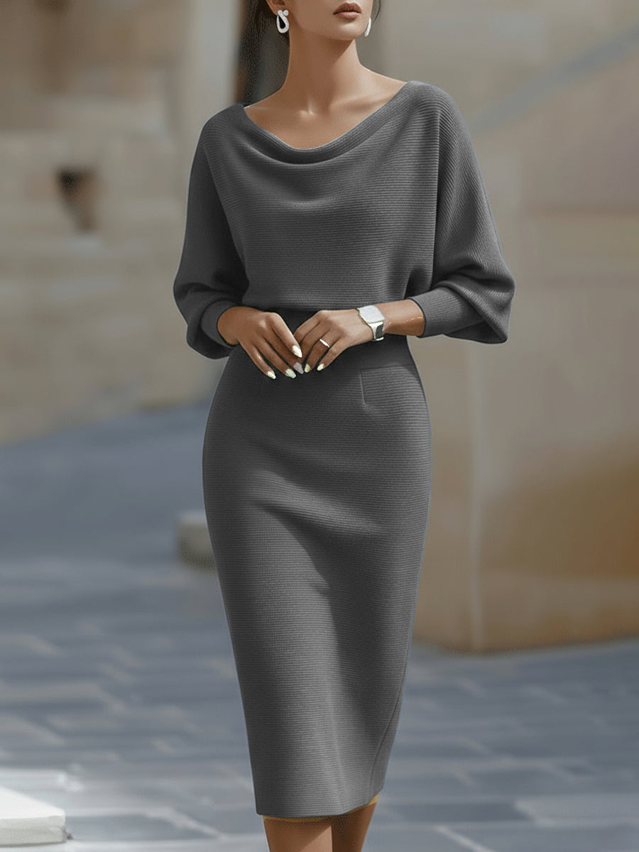 Olivia | Bianco Draped Batwing Midi Abito