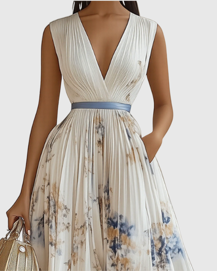 Rowena | Elegante Pleated Maxi Abito