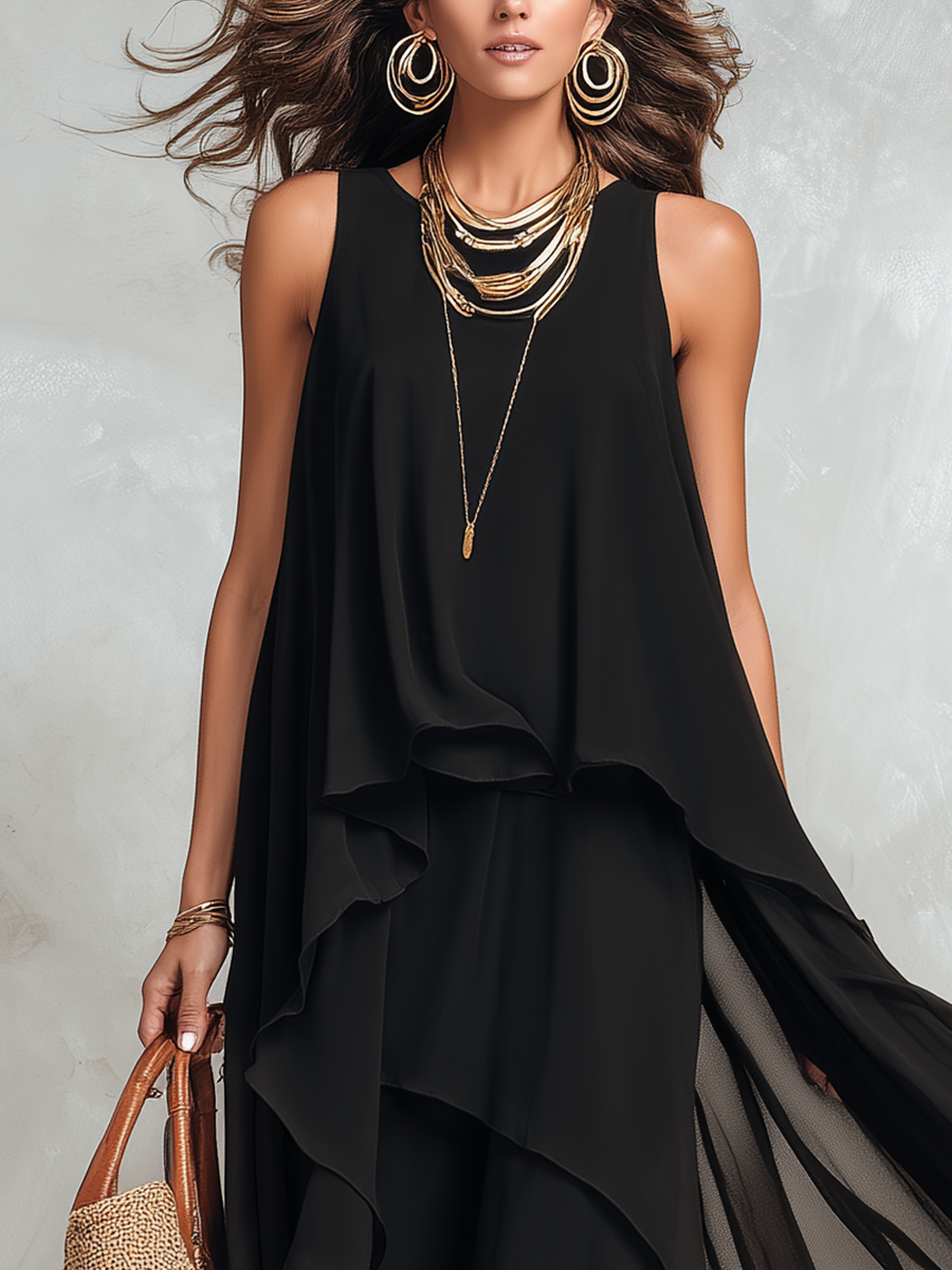 Juniper | Nero Layered Chiffon Maxi Abito