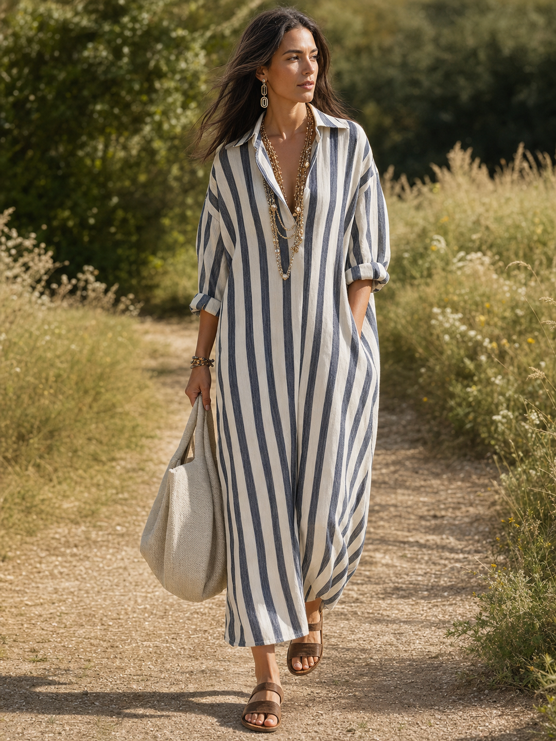 Sadie | a Righe Camicia Maxi Abito
