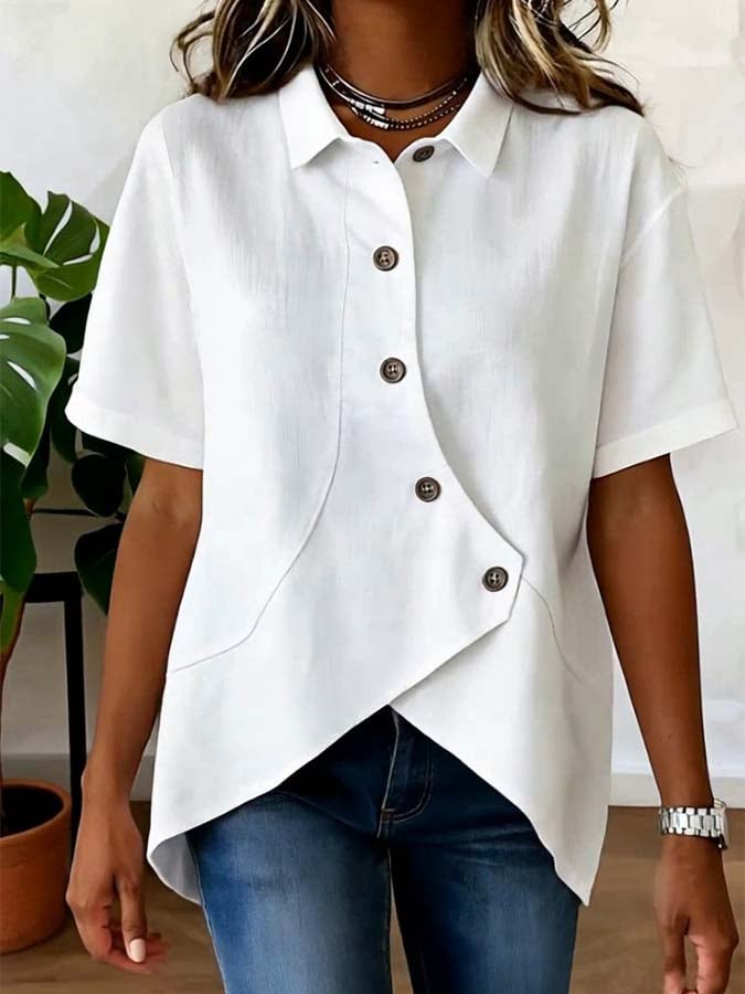 Gilda | Asymmetric Button Lino Camicetta