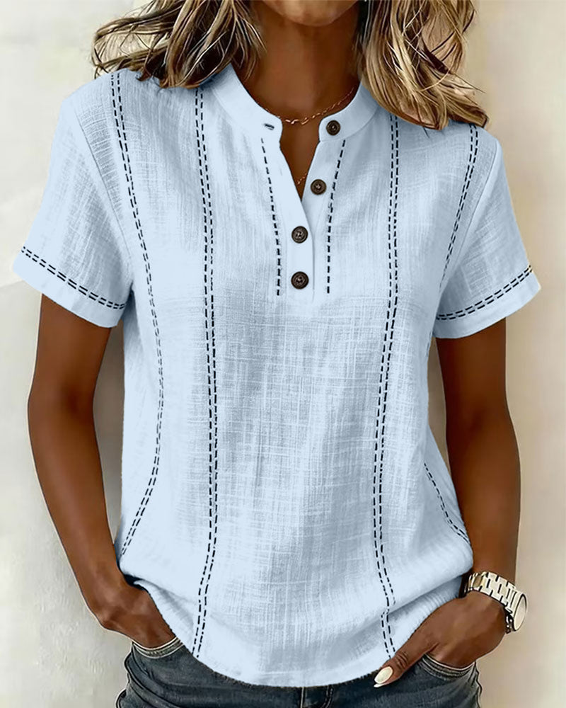 Linda | Casual Button Scollo a V Maglietta