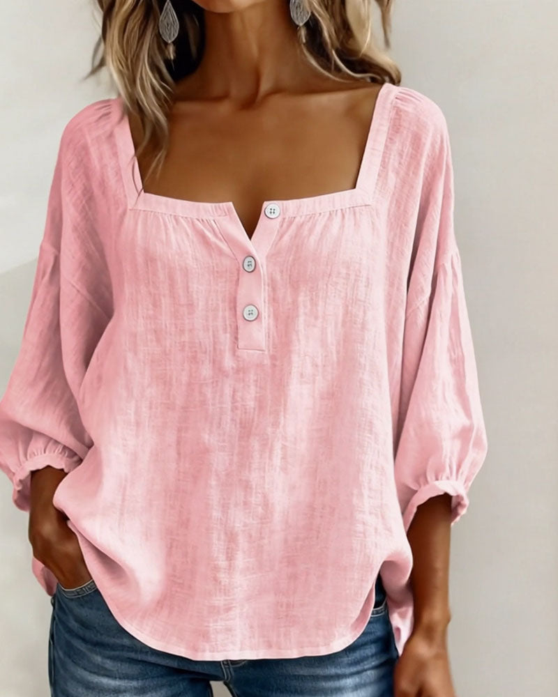 Fernleigh | Morbido Square Neck Lino Camicetta