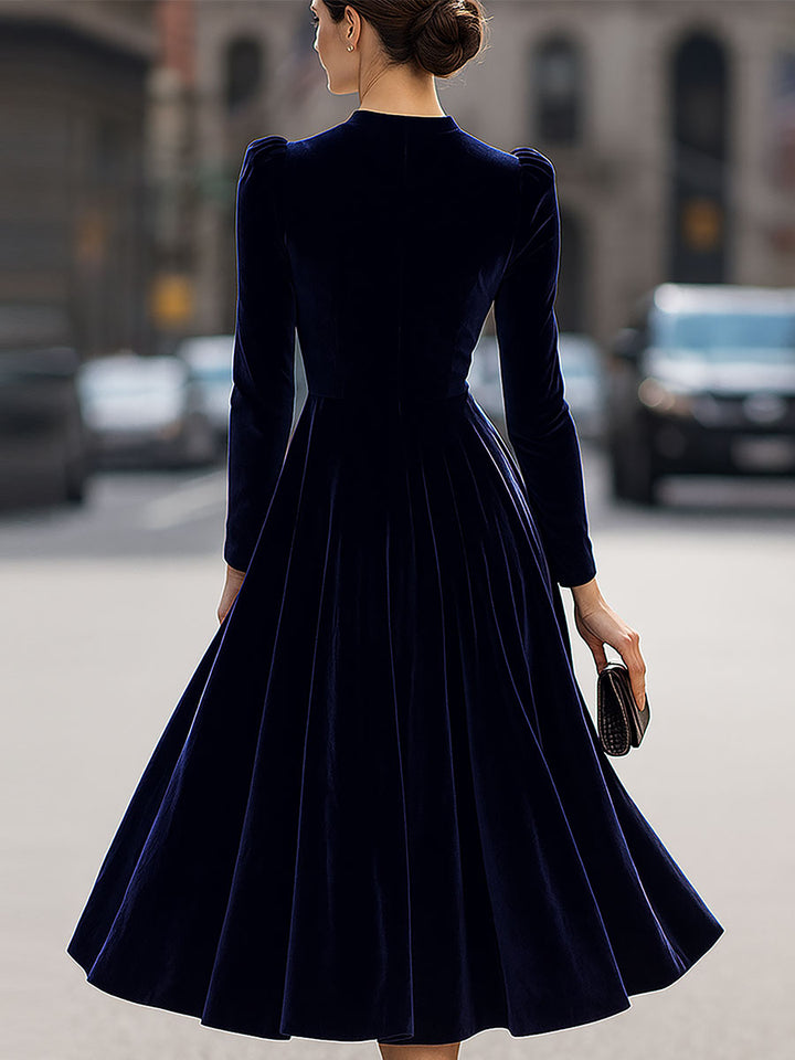 Elissa | Blu Navy Blu Manica Lunga Midi Abito