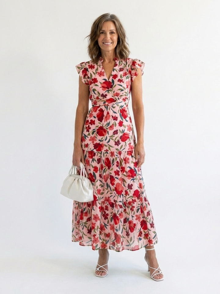 Lila | Floreale Tiered Midi Abito