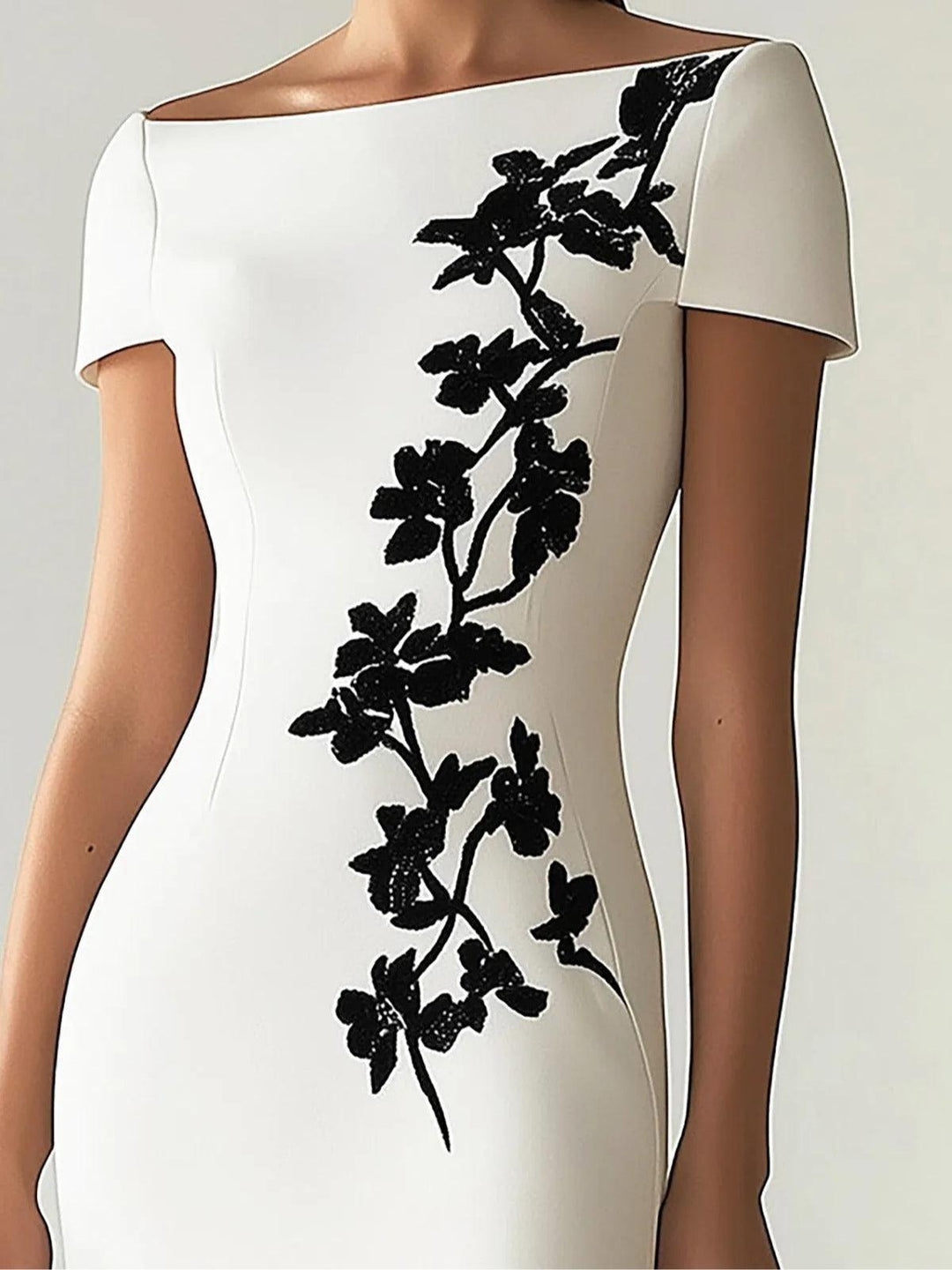 Audrey | Abito Midi Floreale Chic, Scollo a Barca