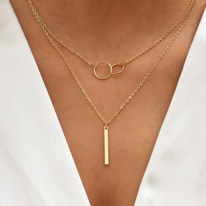 Retro Oro Double Circle Pendant Collana