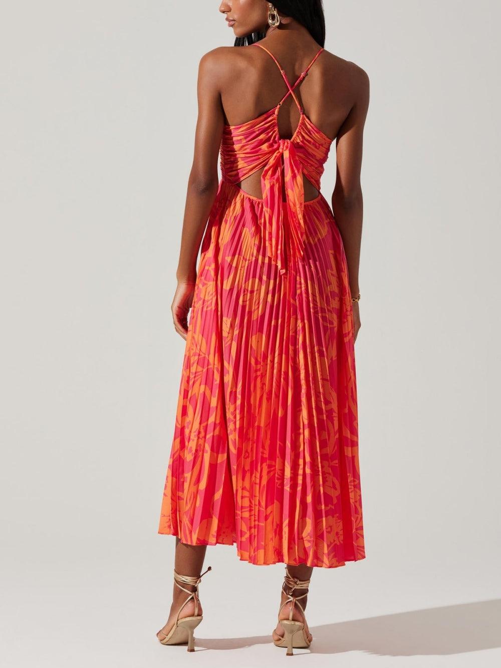 Heather | Abito Midi Plissettato Elegante, Stampa Floreale Costiera