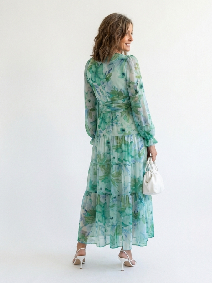 Althea | Manica Lunga Floreale Maxi Abito