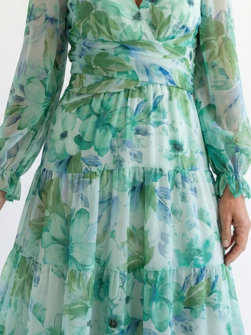 Althea | Manica Lunga Floreale Maxi Abito
