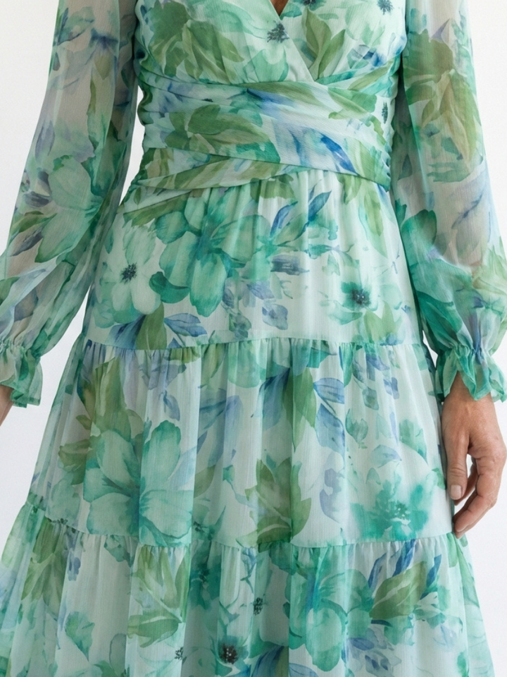 Althea | Manica Lunga Floreale Maxi Abito
