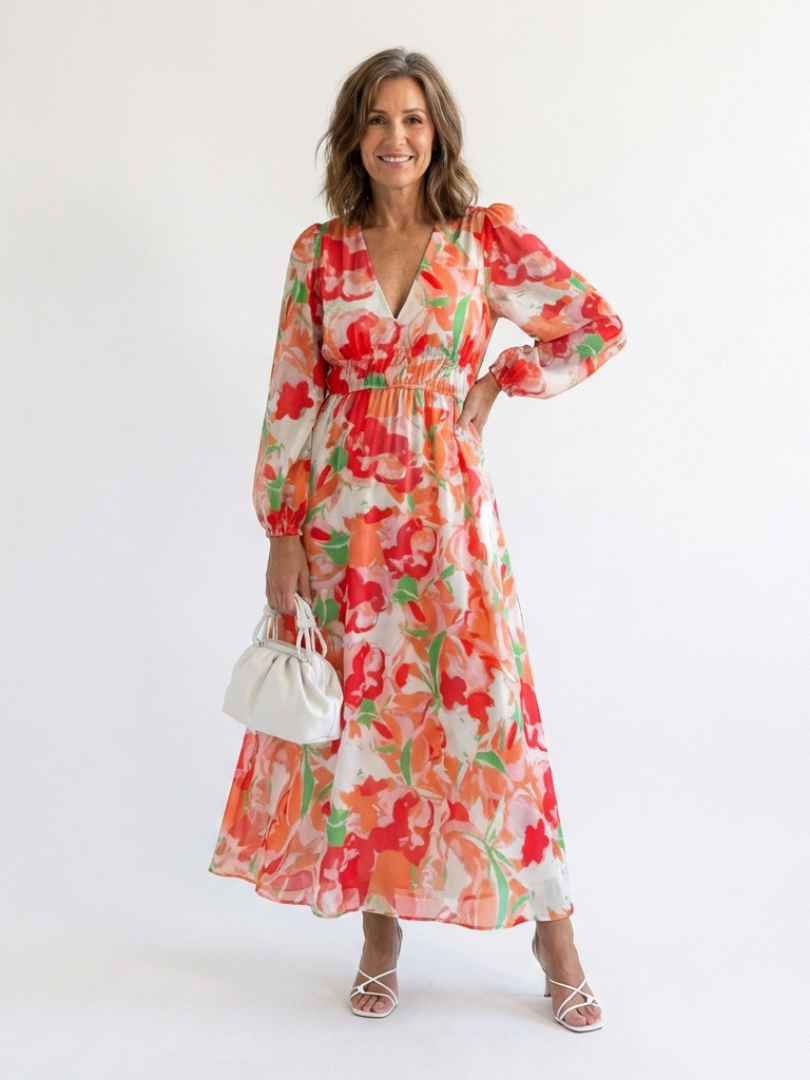 Althea | Manica Lunga Floreale Maxi Abito