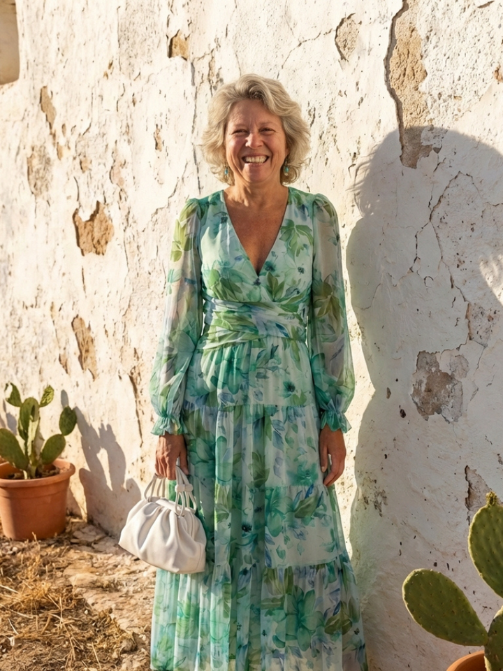 Althea | Manica Lunga Floreale Maxi Abito