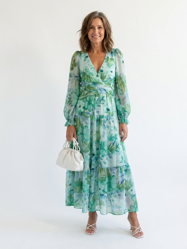 Althea | Manica Lunga Floreale Maxi Abito