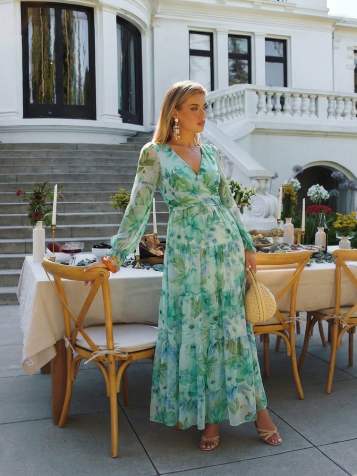 Althea | Manica Lunga Floreale Maxi Abito