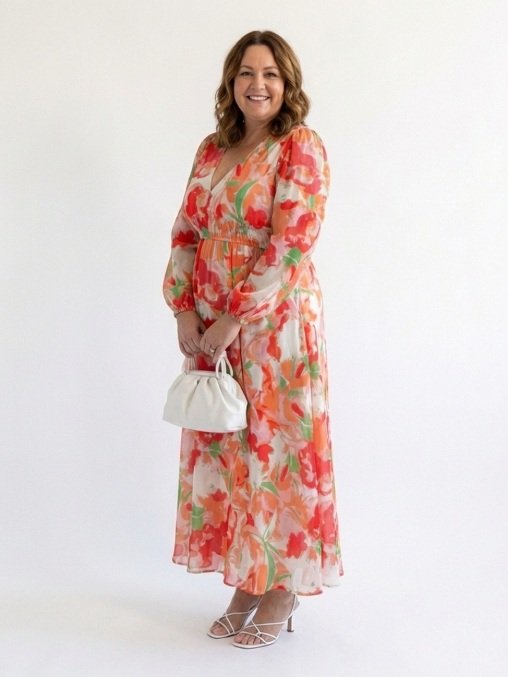 Althea | Manica Lunga Floreale Maxi Abito