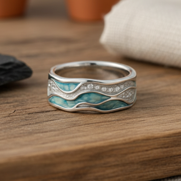 Argento Anello Turchese Waves