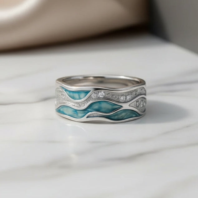 Argento Anello Turchese Waves