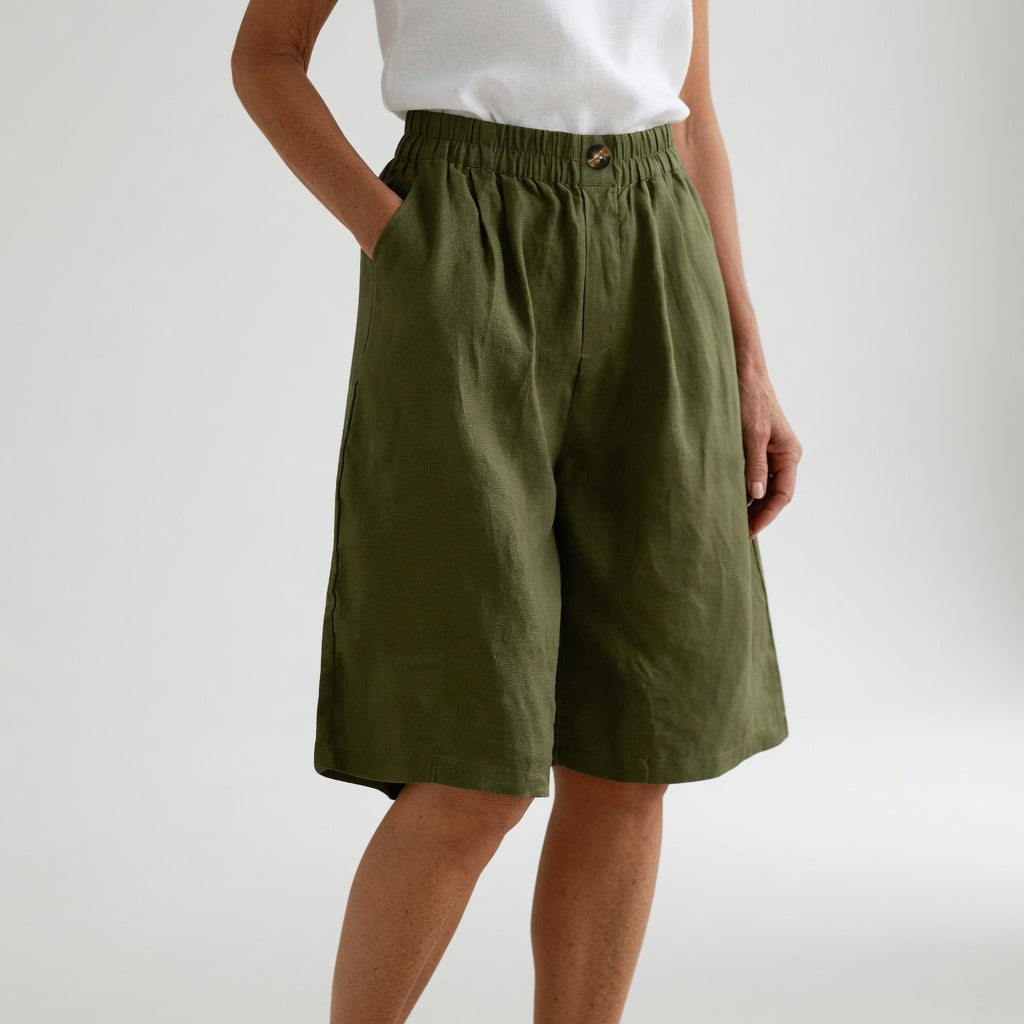 Amberley | Breezy Gamba Larga Lino Shorts with Elastic Waist