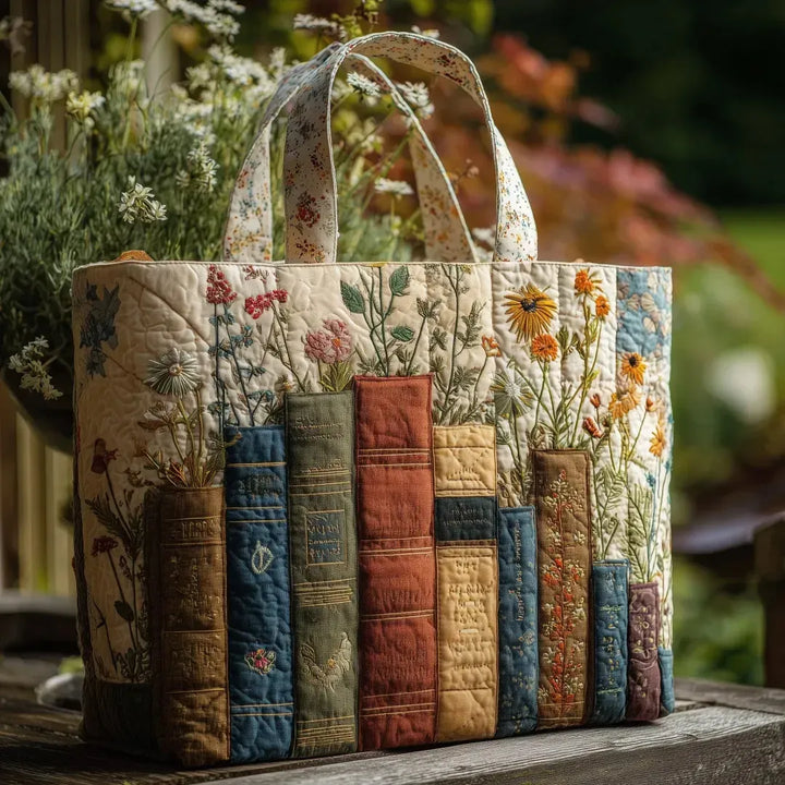 Artisanal Trapuntato Borsa - Books and Flowers