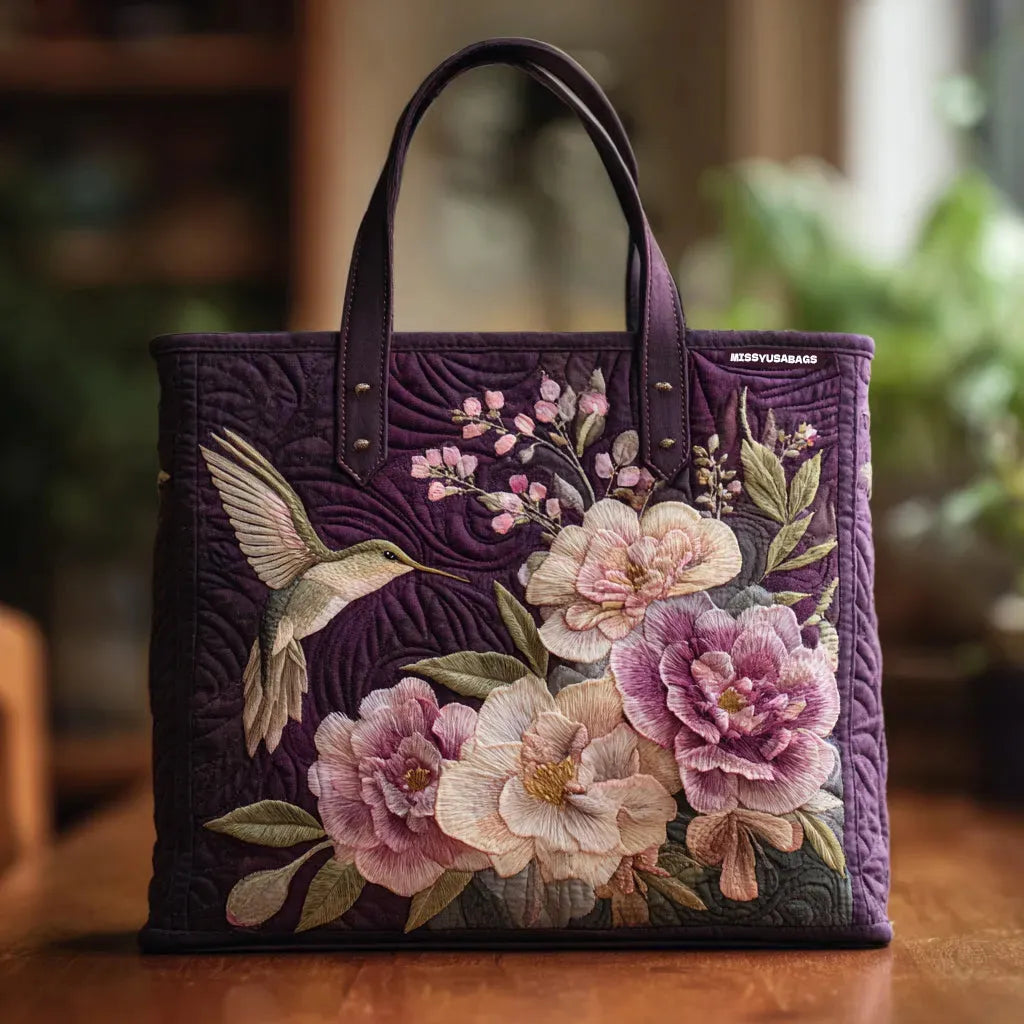 Trapuntato Tote Borsa - Hummingbirds and Orchids
