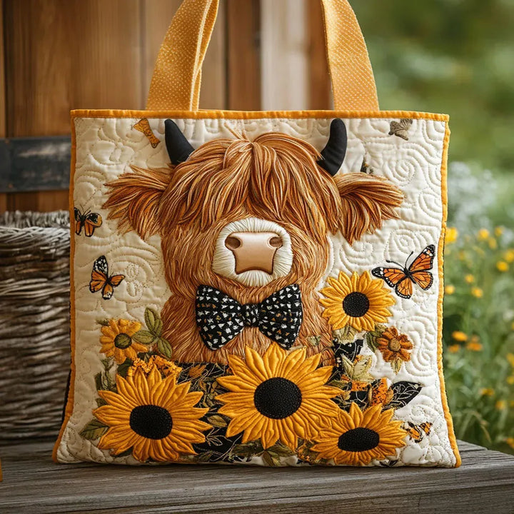 Borsa Trapuntata - Mucca Highland con Girasoli