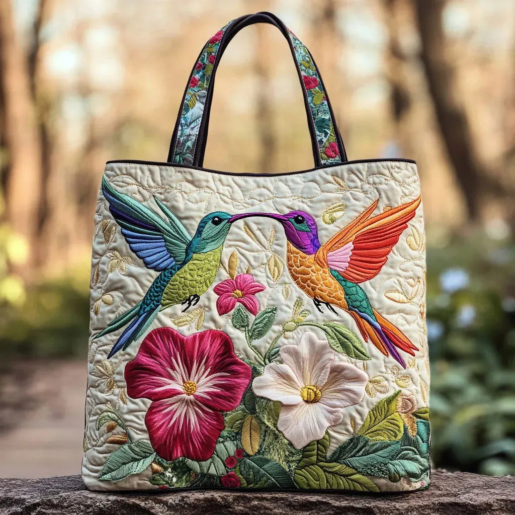 Trapuntato Borsa - Hummingbird and Bianco Flowers