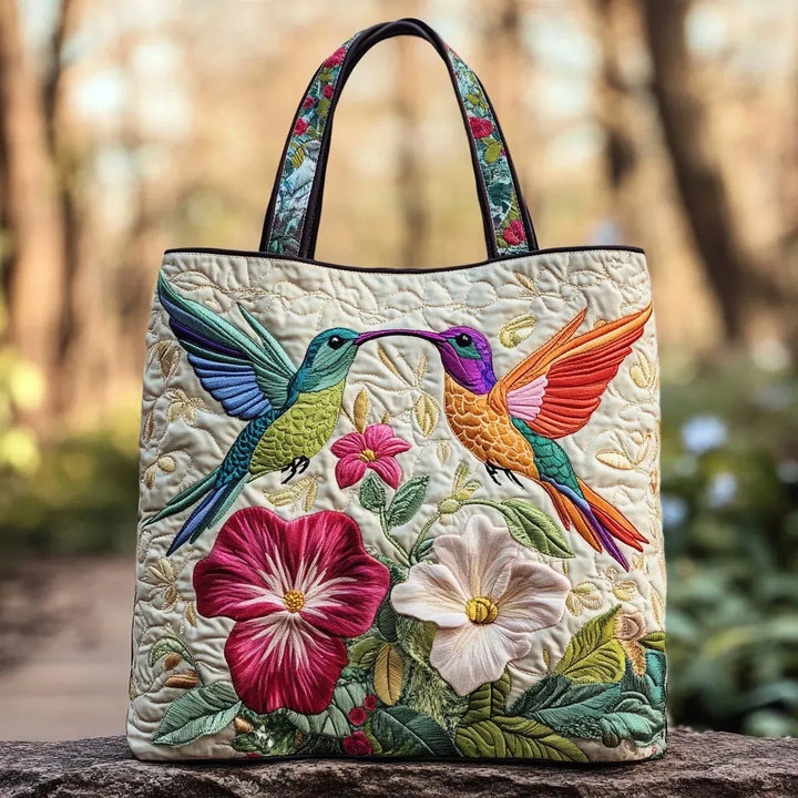 Trapuntato Borsa - Hummingbird and Bianco Flowers