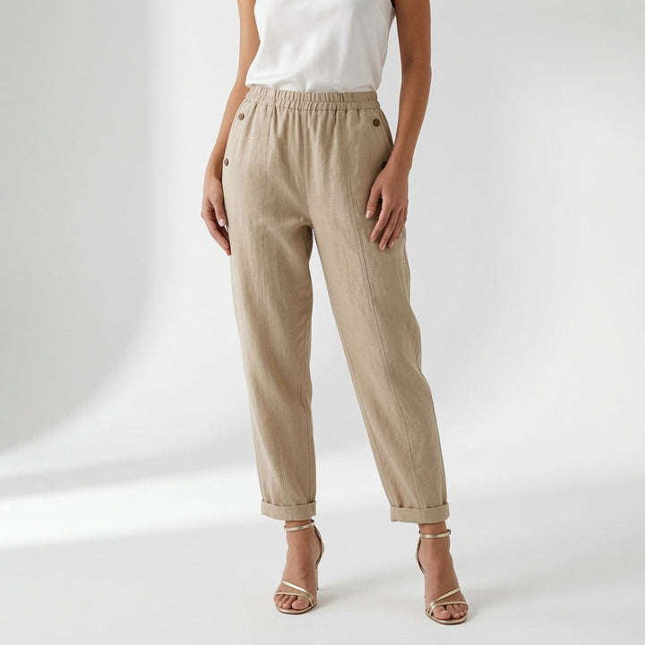 Pippa | Elegante Lino Gamba Larga Estate Pantaloni