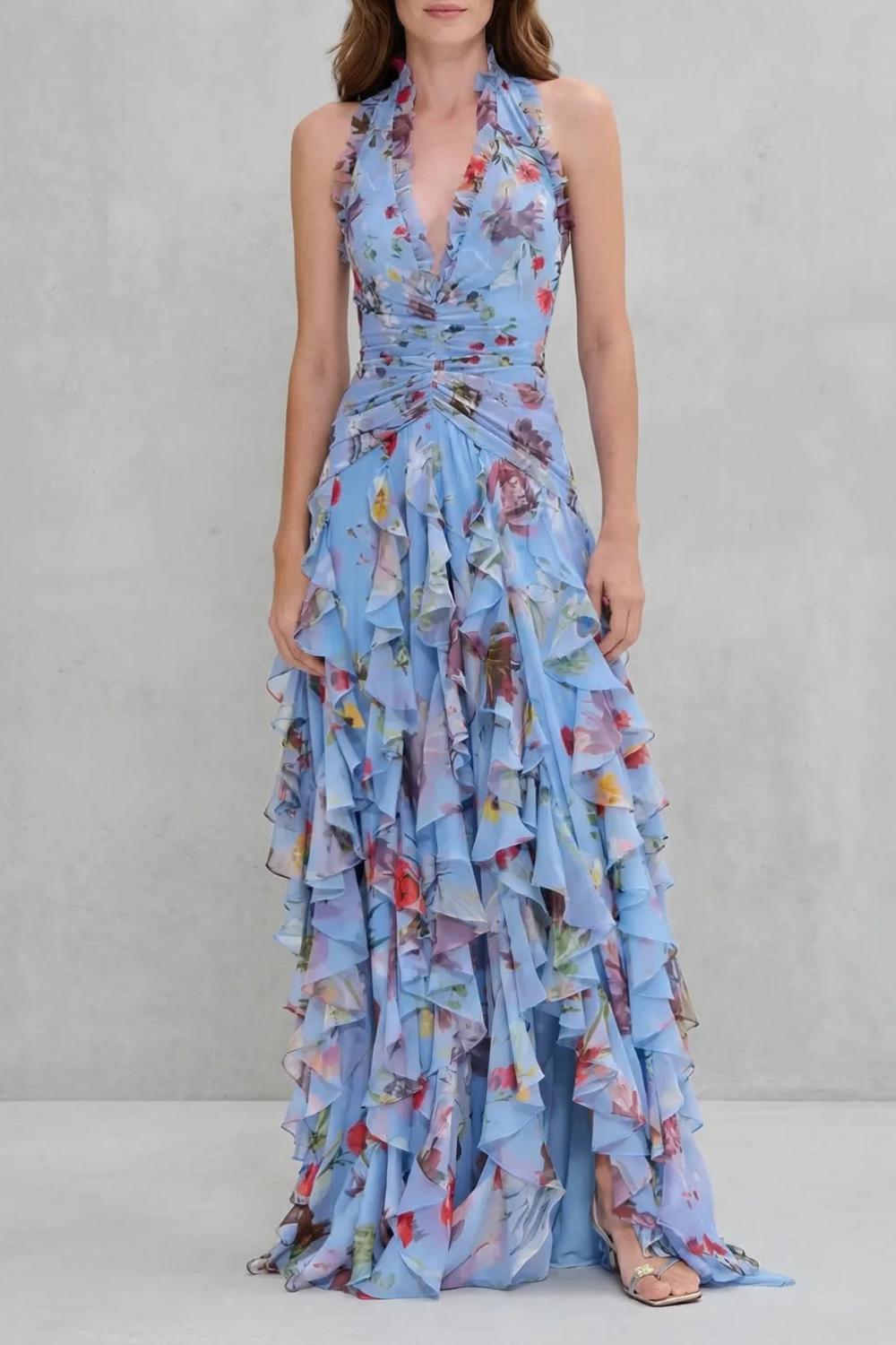 Sadie | Abito Lungo a Fiori con Scollo Americano