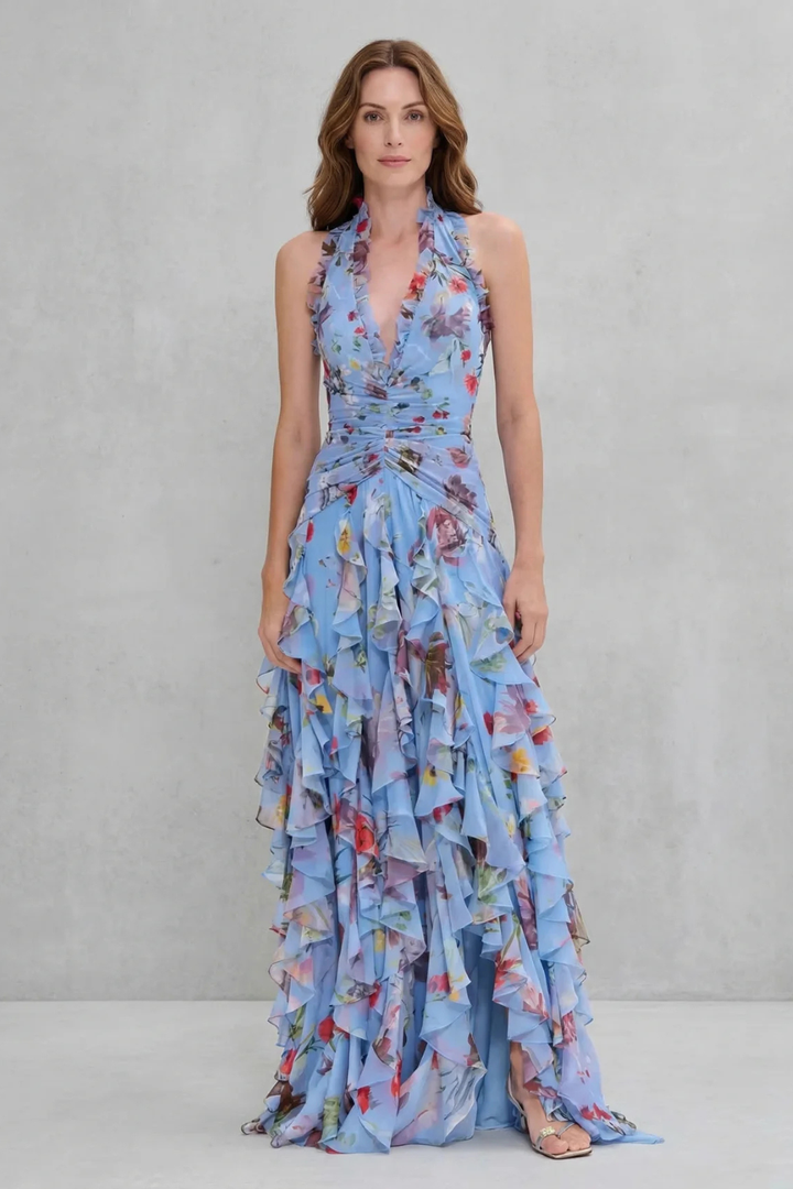 Sadie | Abito Lungo a Fiori con Scollo Americano