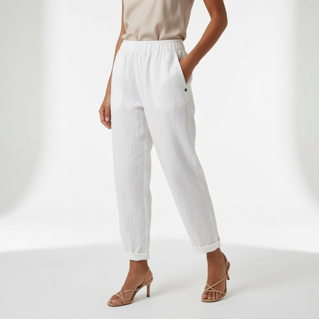 Pippa | Elegante Lino Gamba Larga Estate Pantaloni