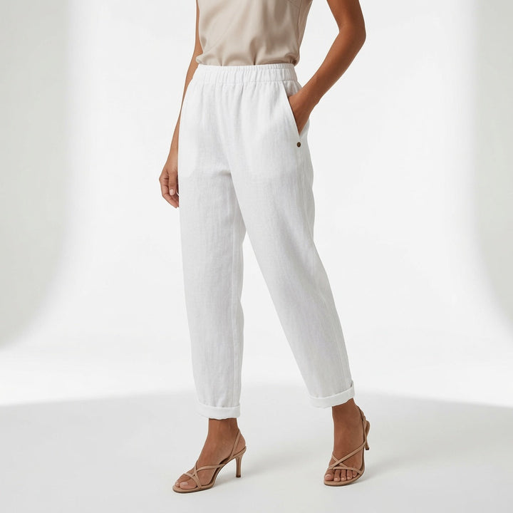 Pippa | Elegante Lino Gamba Larga Estate Pantaloni