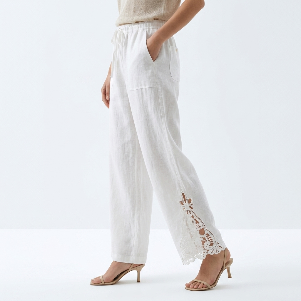 Bess | Elegante Cropped Gamba Larga Pantaloni with Pizzo Hem