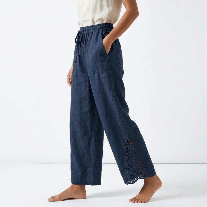 Bess | Elegante Cropped Gamba Larga Pantaloni with Pizzo Hem