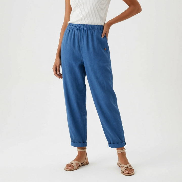 Pippa | Elegante Lino Gamba Larga Estate Pantaloni