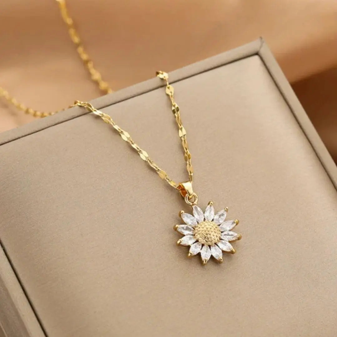 Collana con Ciondolo Tournesol in Oro e Cristallo