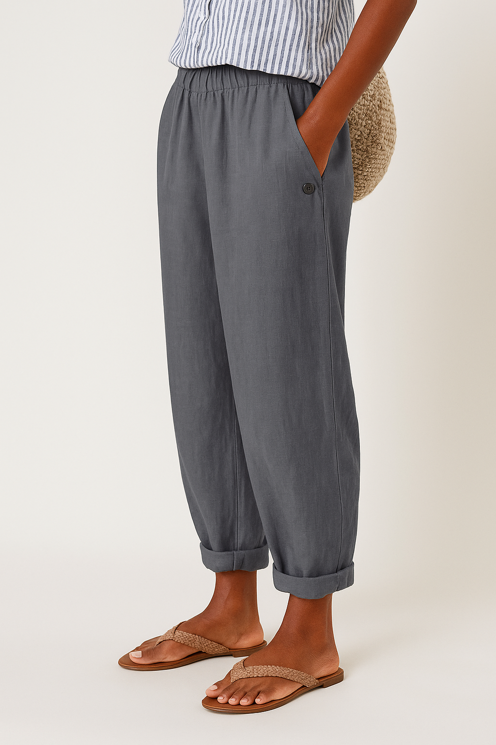 Perrie | Semplice Lino Pantaloni with Side Pockets